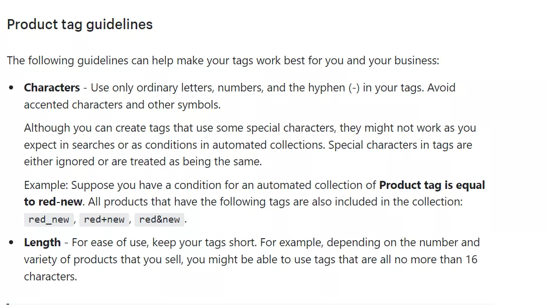 shopify product tag guidelines